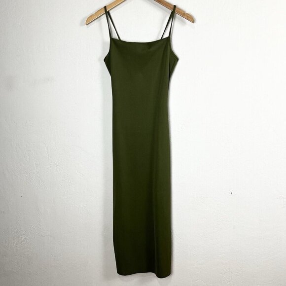 Good American Scuba Midi Dress Juniper Green Bodycon Square Neck‎ Size 0=XS - Picture 1 of 10